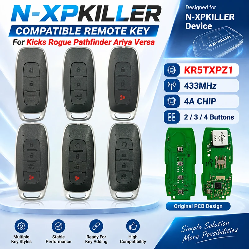 CN027130 Aftermarket Smart Remote Key 4A Chip 434Mhz KR5TXPZ1 Compatible With N-xpKiller For Kicks Rogue Pathfinder Ariya Versa