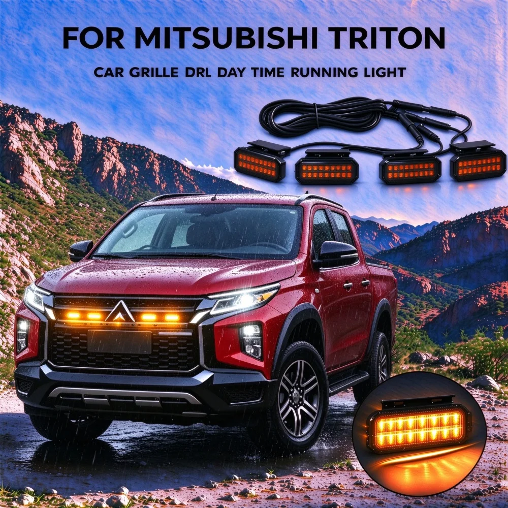 FOR MITSUBISHI TRITON Front Bumper Grille LED Amber Lights Grille Small Yellow Light Decoration
