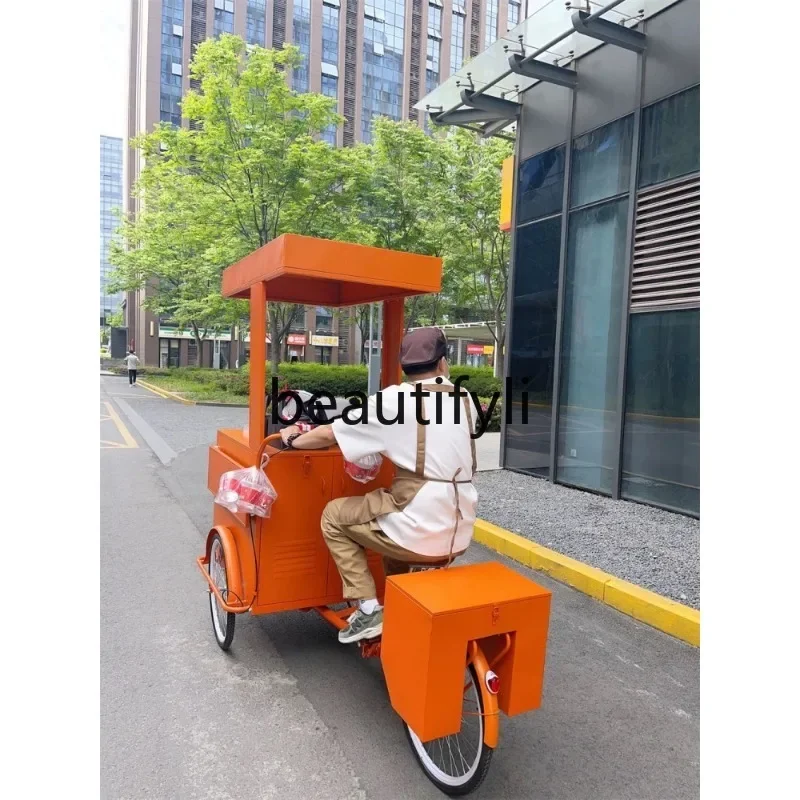 

yj21 Snack Cart Stall Night Market Tricycle Reverse Riding Donkey Trendy Shop Decorative Flower Mobile Coffee Barista Milk Tea