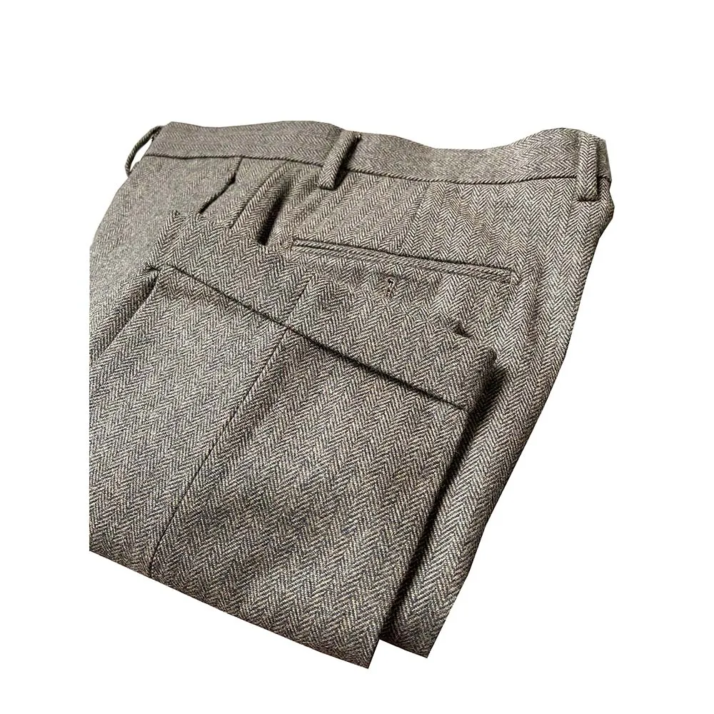 Pantalones de lana hechos a medida para hombre, pantalones de Tweed de espiga marrón, estilo británico, a medida, ajustados, para boda, color carbón/gris