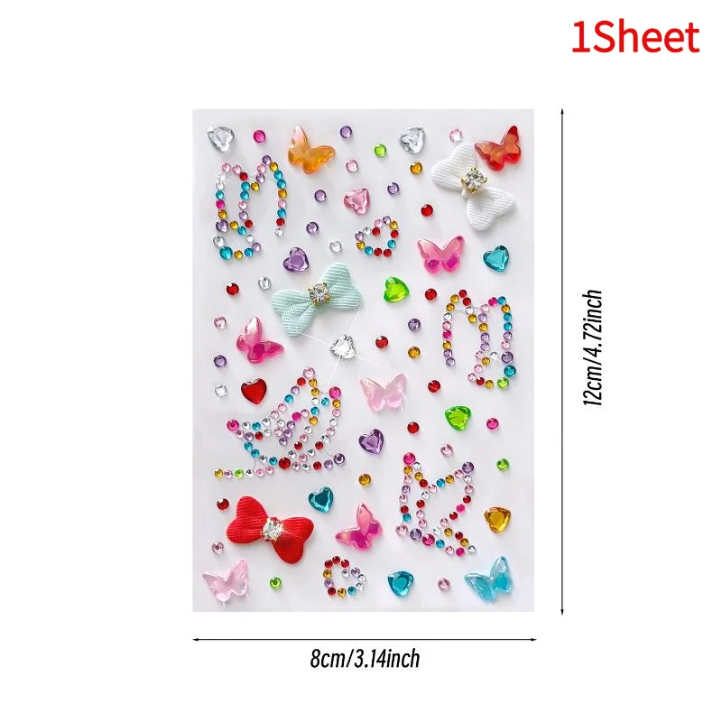 1Sheet Pink & Red Bow Glittery Stereo Gem Stickers Makeup Christmas Holiday Party Y2K Music Festival DIY Eyes Face Jewels Stic.