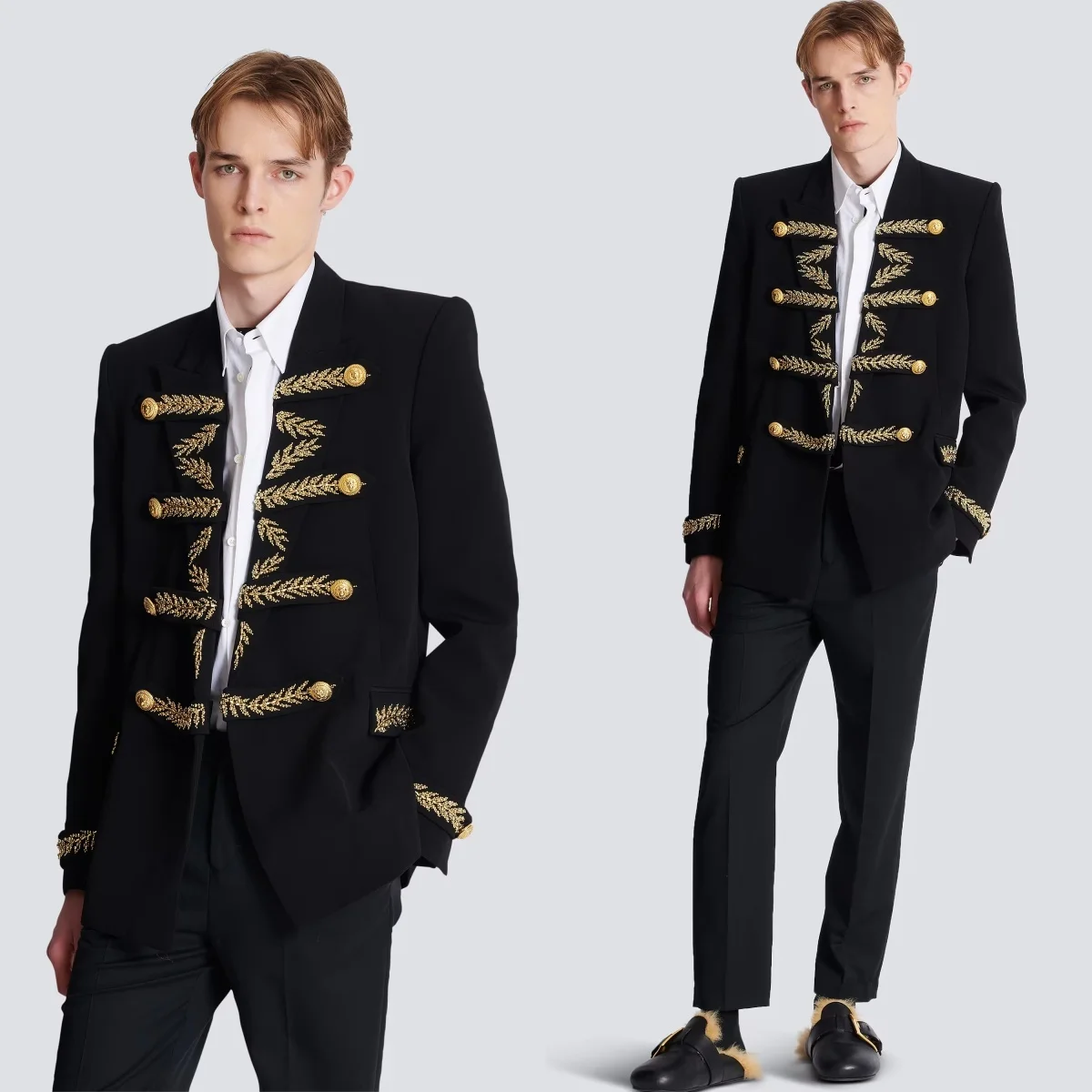 

Stylish Beaded 2 Pieces Men Suits Peaked Lapel Double Breasted Male Blazers Loose Fit Special Occasion Party Customized