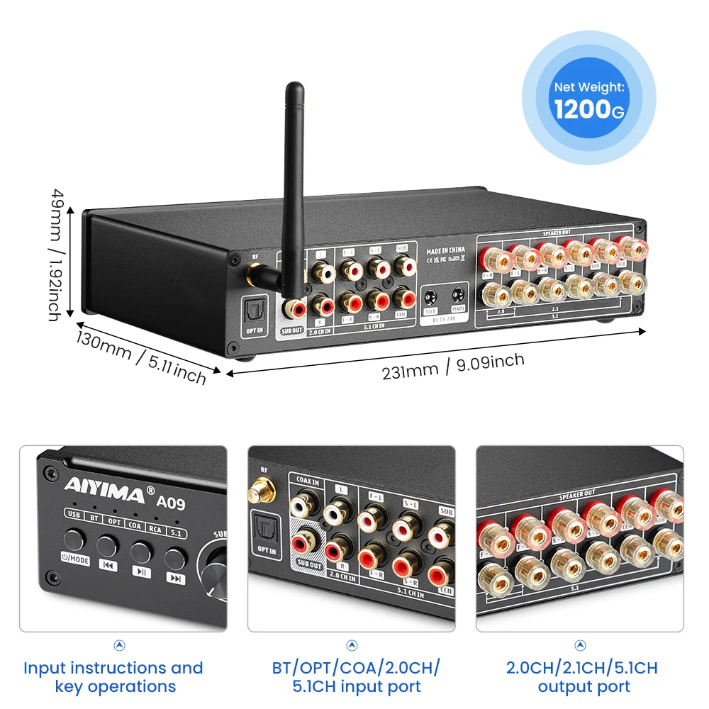 AIYIMA ترقية A09 TPA3116 مكبر كهربائي HiFi بلوتوث 5.0 مضخم الصوت 5.1 مكبر للصوت المحيطي الصوت المنزلي أمبير 50Wx6