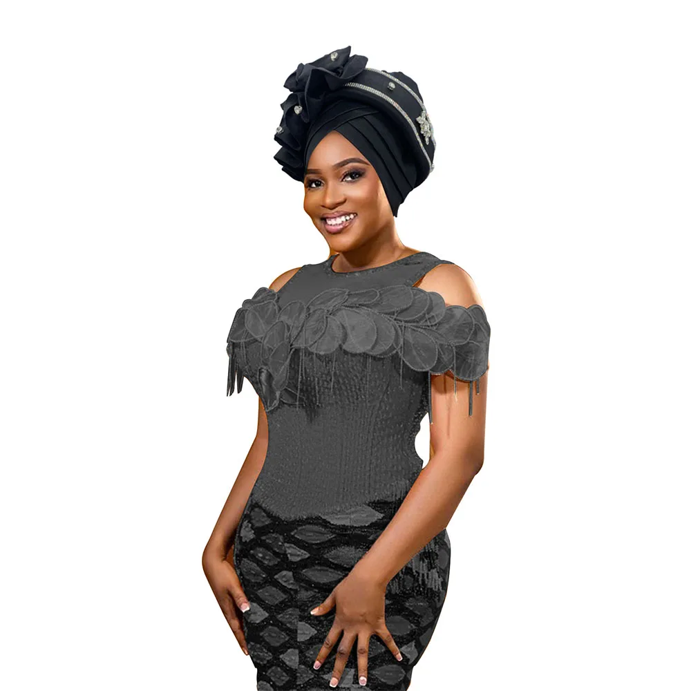 نيجيريا الحرير الخام السيارات Gele ربطة الرأس قبعة إسلامية أغطية الرأس حفلة Turbante تكدرت قبعة عمامة للنساء سيدة أفريقية أشرطة رأس