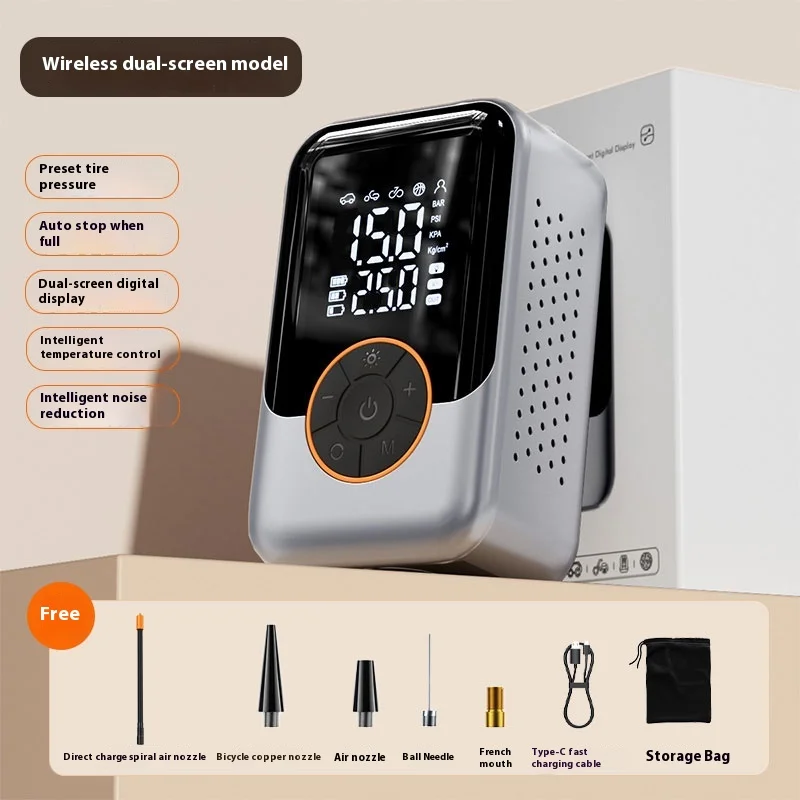 

Наружный автомобильный беспроводной воздушный насос с двойным дисплеем для измерения давления в шинах Портативный электрический насос высокого давления