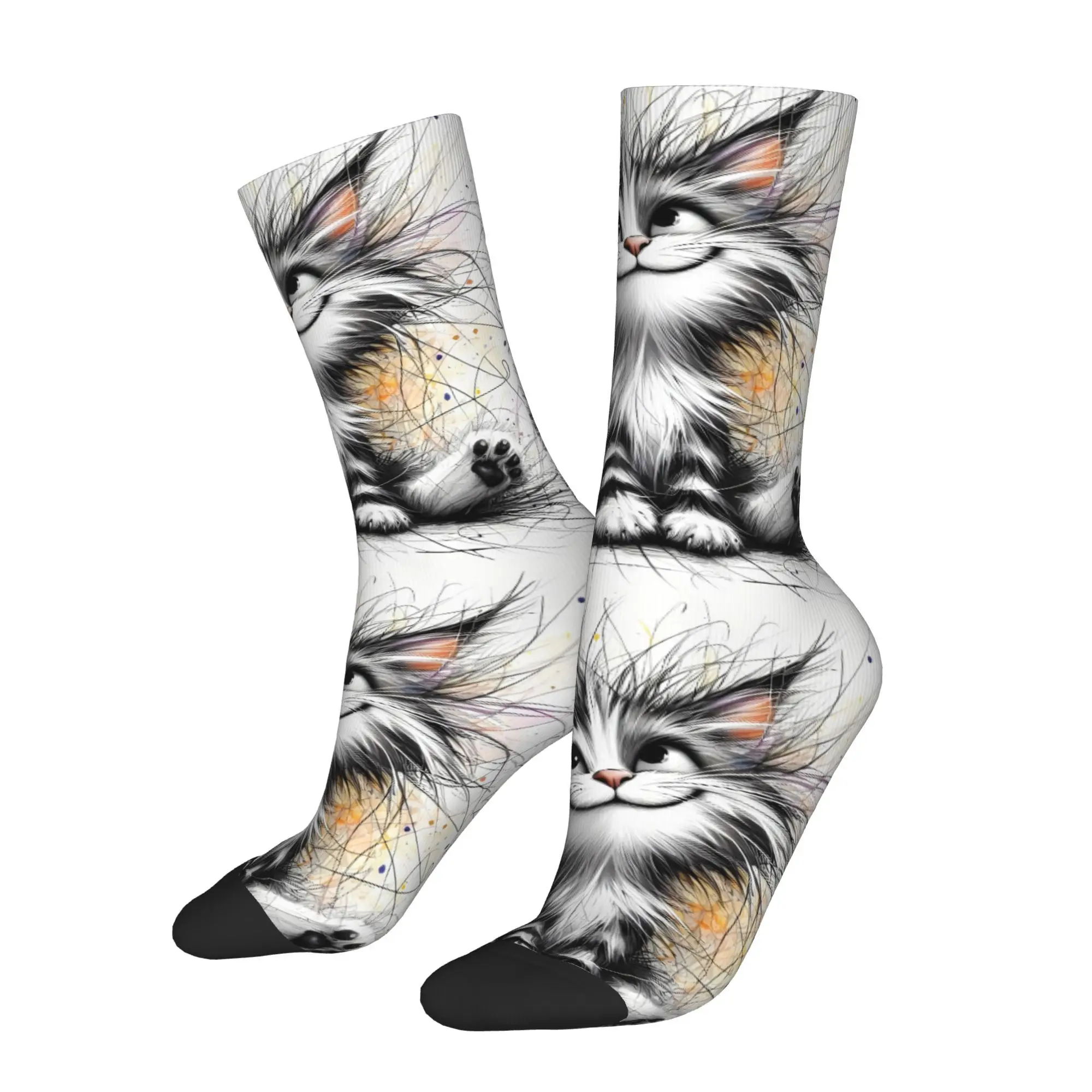 

Funny Happy Men's Socks Cat Vintage Harajuku Hip Hop Seamless Crew Sock Gift Pattern Printed