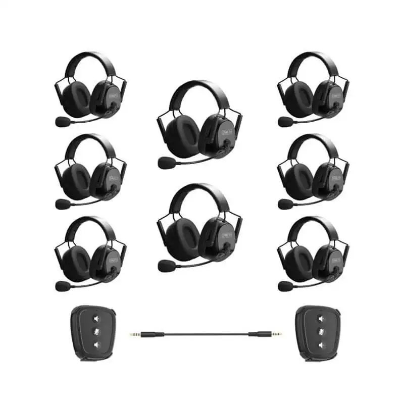 CAME-TV KUMINIK8 1.9G Duplex Digital Wireless Intercom Headset Distance up to 450M - Dual Ear 8 Headsets +2 Nano Pack