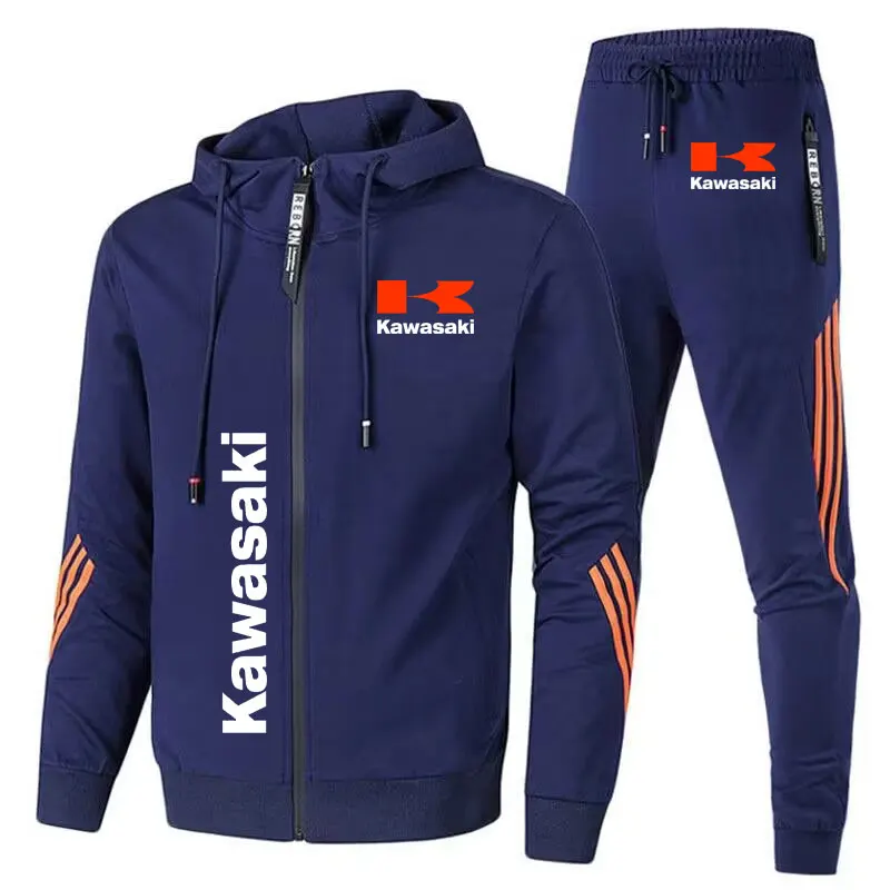 Kawasaki Motorcycle Racing Team Men Hoodie Pant Sets Spring Autumn Casual Male Zipper Sweatshirt Pants Suit 2024 Sport Coat Set