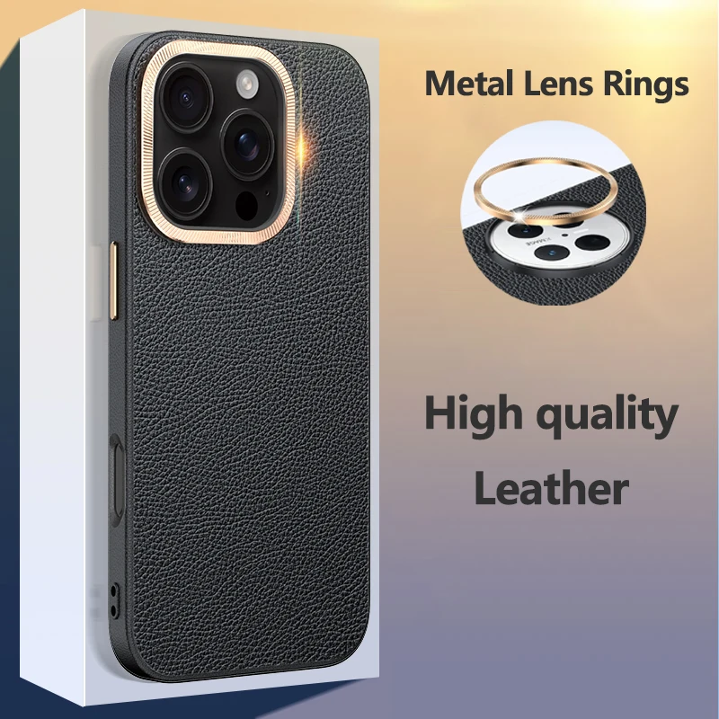 hoesje voor iPhone 16 15 14 Pro Max Luxe lederen patroon Metalen cameralensbescherming Schokbestendige bumper Telefoon achterkant