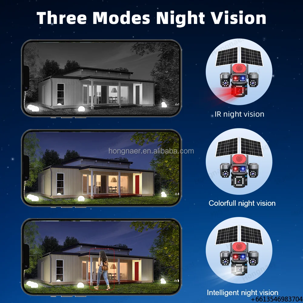 Hongnaer 20MP Wireless Solar Powered Surveillance CCTV Security Camera HiEasy AOV 4 Lens Outdoor 4G Sim Card CCTV Solar Camera