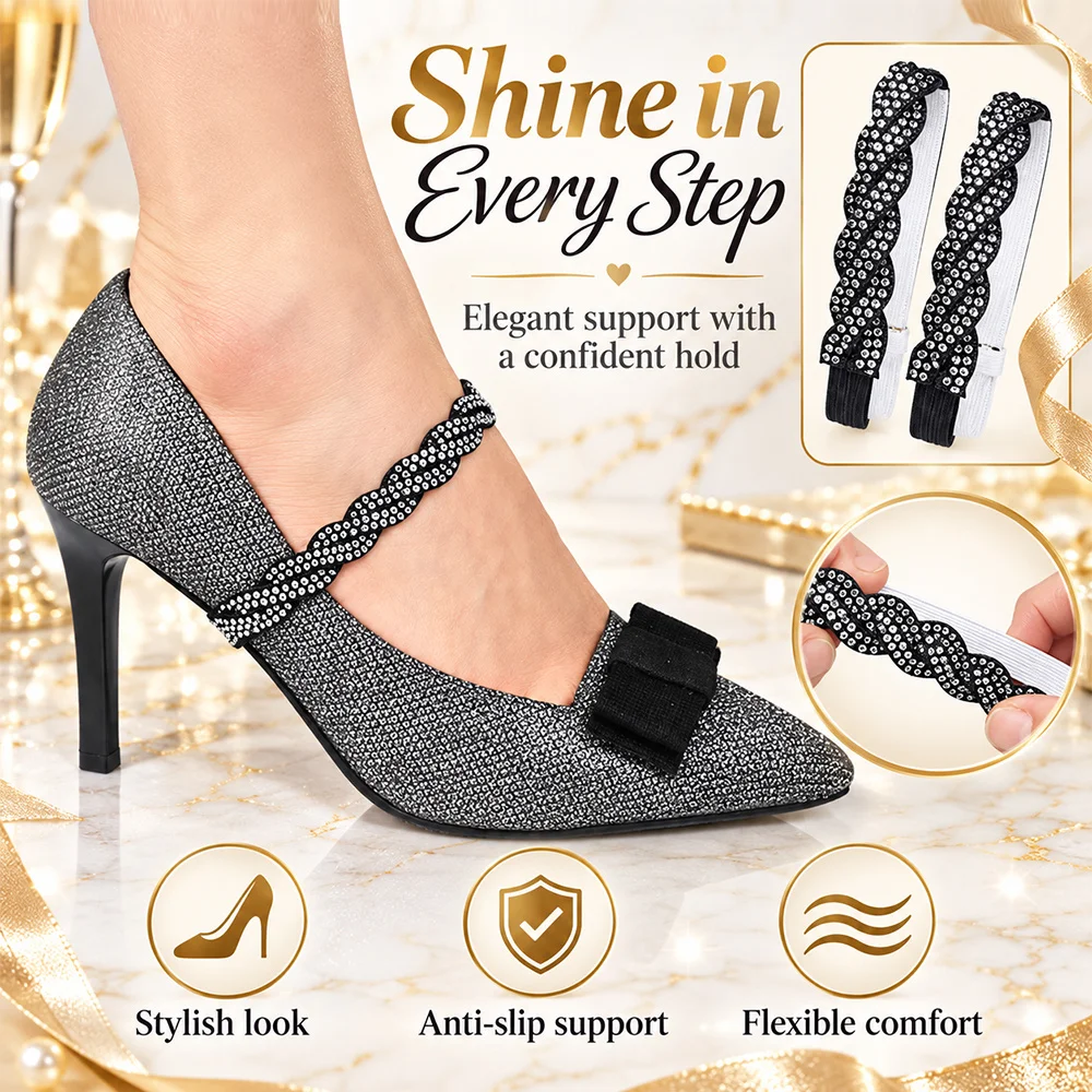 1-2 Pairs Women High Heels Adjustable Ankle Belt Elastic Rhinestone Tie Straps Band Decorative Holding Bundle KOTLIKOFF