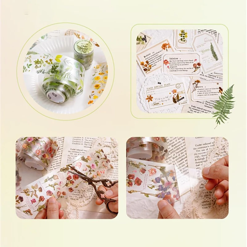 6Rolls Floral Washi Tape Set Waterproof Stickers ,Aesthetic Flower Stickers PET Masking Tape Junk Journal Supplies