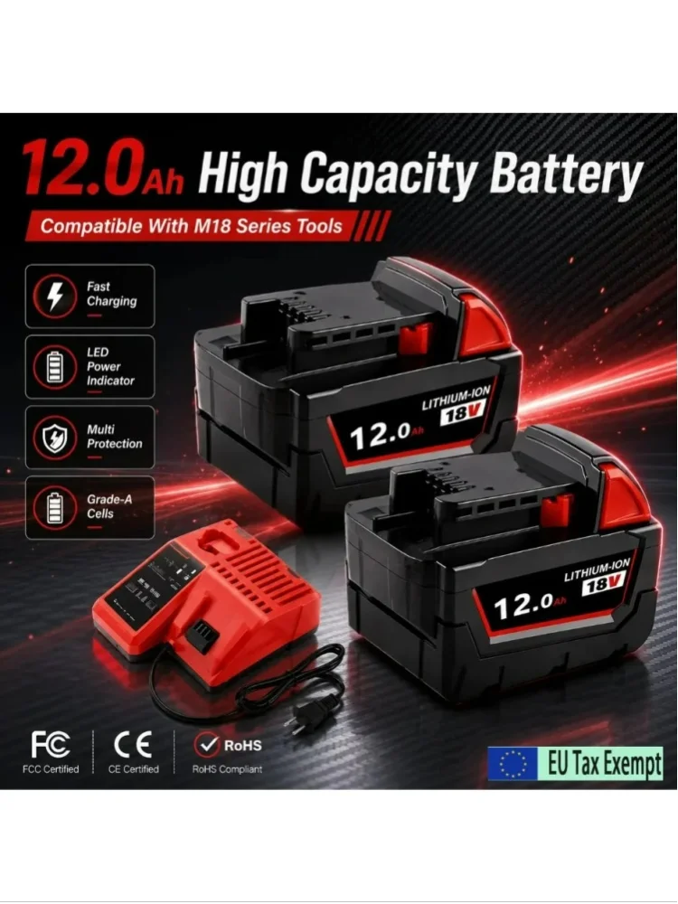 Zamiennik baterii litowej Milwaukee M18 18V 6.0Ah 9.0Ah do Milwaukee M18 48-11-1815 48-11-1850 2604-22 — 2