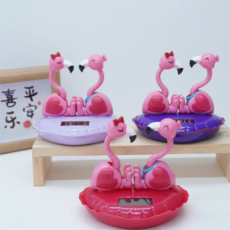 Valentine's Day Solar Ornament Creative Automatic Swinging Cartoon Cute Couple Flamingo Doll Toy Desktop Ornament Birthday Gifts