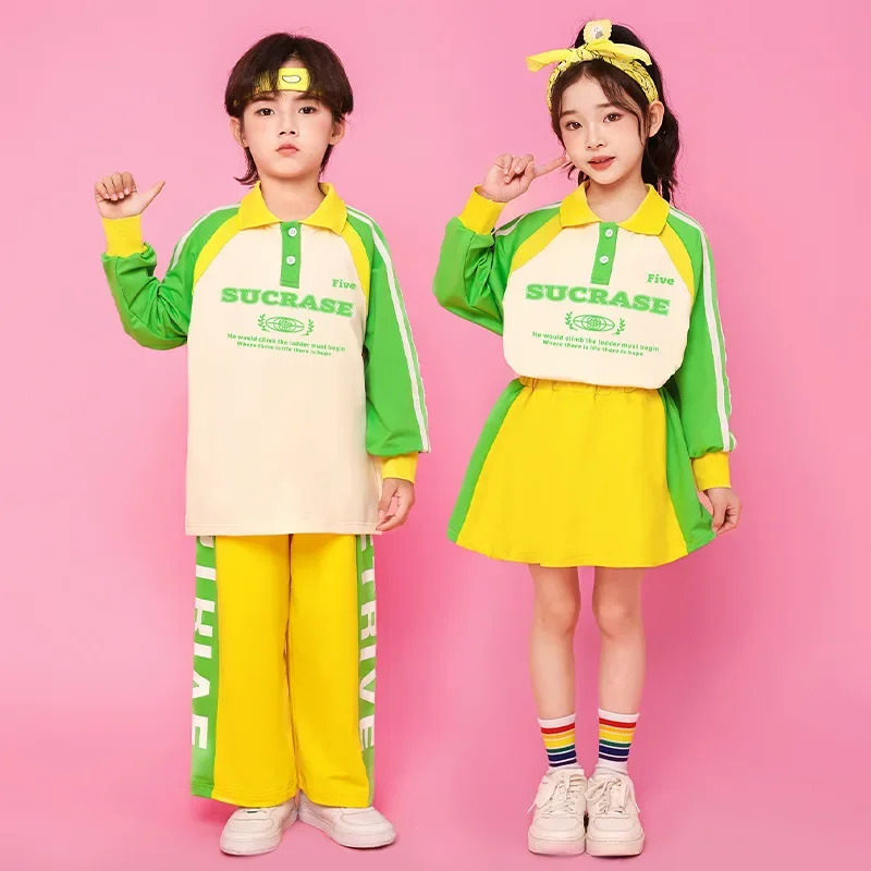 

Girls Clothes Hip Hop Street Dance Outfits Boys Patchwork Sweatshirt Casual Cargo Pants Set Fashion Jazz Dancing Stage Costumes