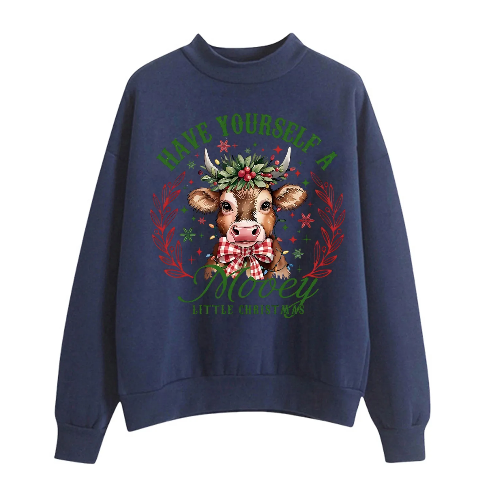 Highland Cattle Cow Sweatshirts Women Christmas Pullover Print Graphic Sweatshirts Long Sleeve Crew Neck Female Streetwear Top