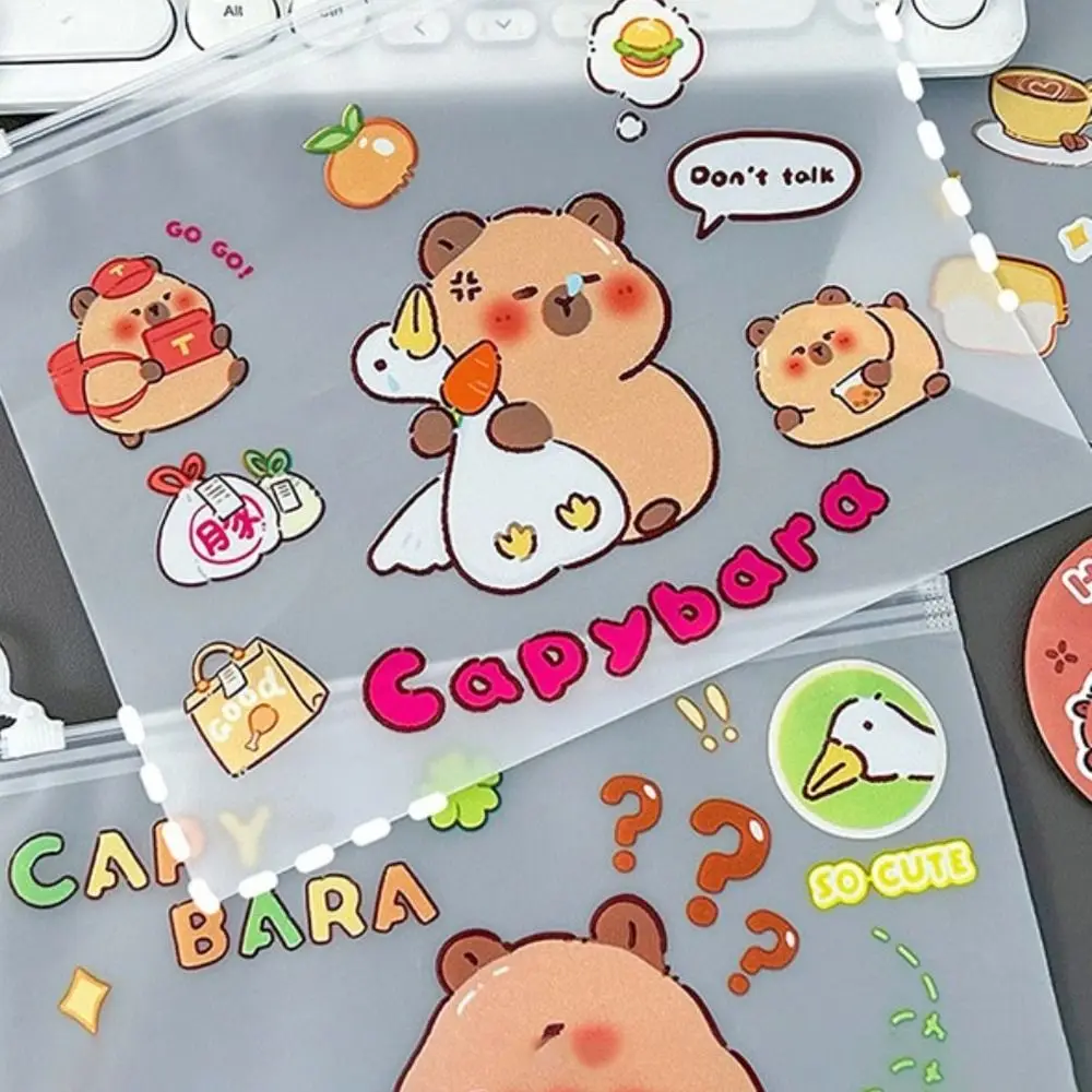 New PVC Capybara File Bag Cute Cartoon Transparent Test Paper Storage Pouch Portable Large Opening Zip File Bag Student