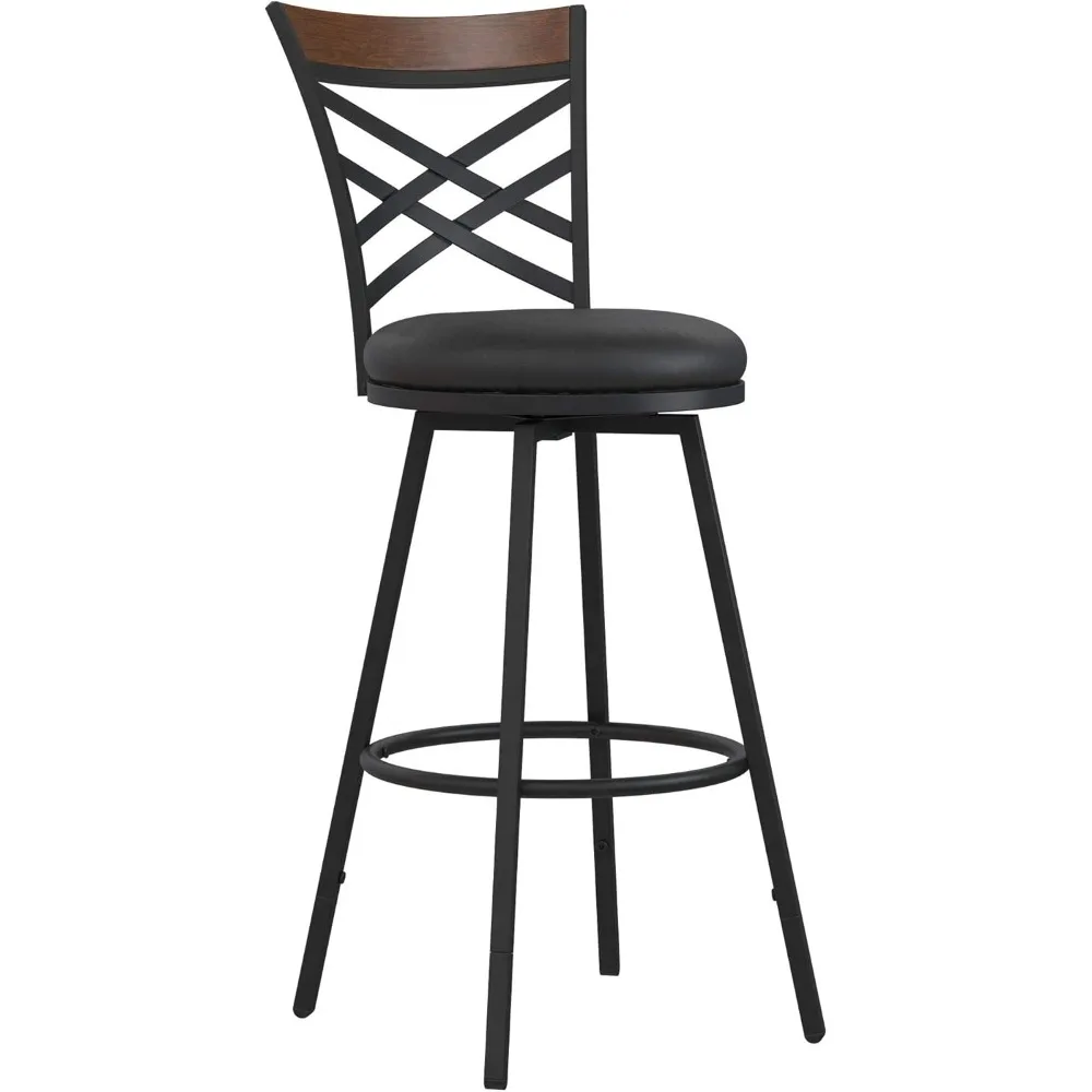 Niam Upholstered Seat Swivel Black PU, Set of 3 Barstool