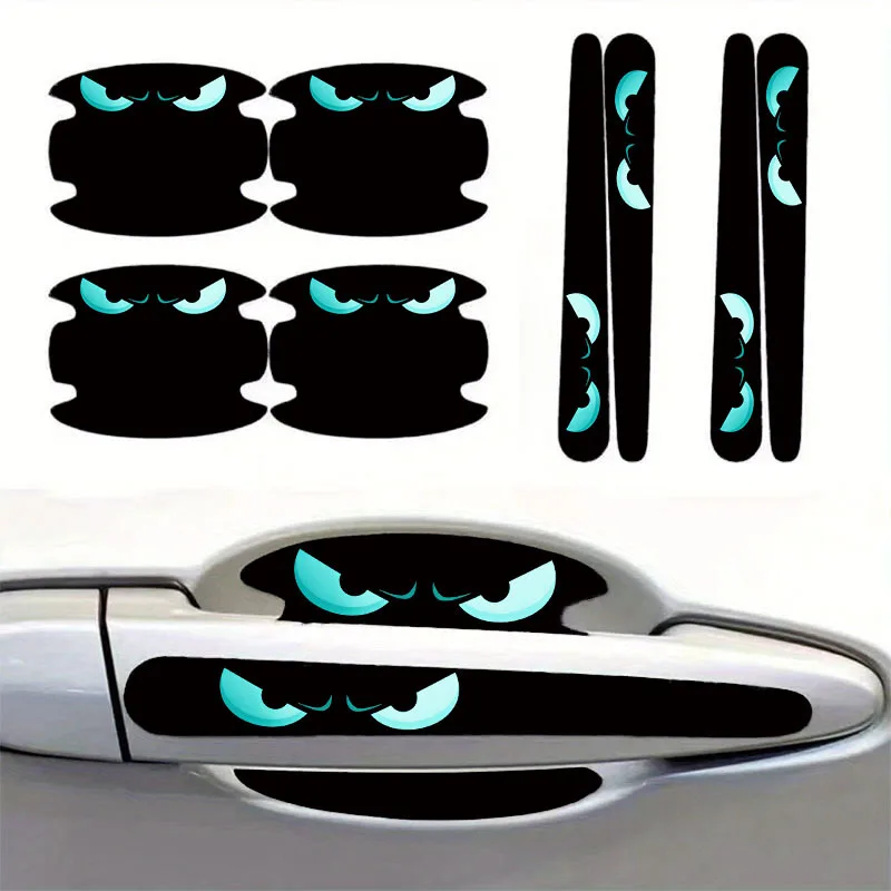 

8Pcs/set Cyan Devil Eyes Door Handle & Bowl Stickers, Anti-scratch Protective Decals for Universal Cars