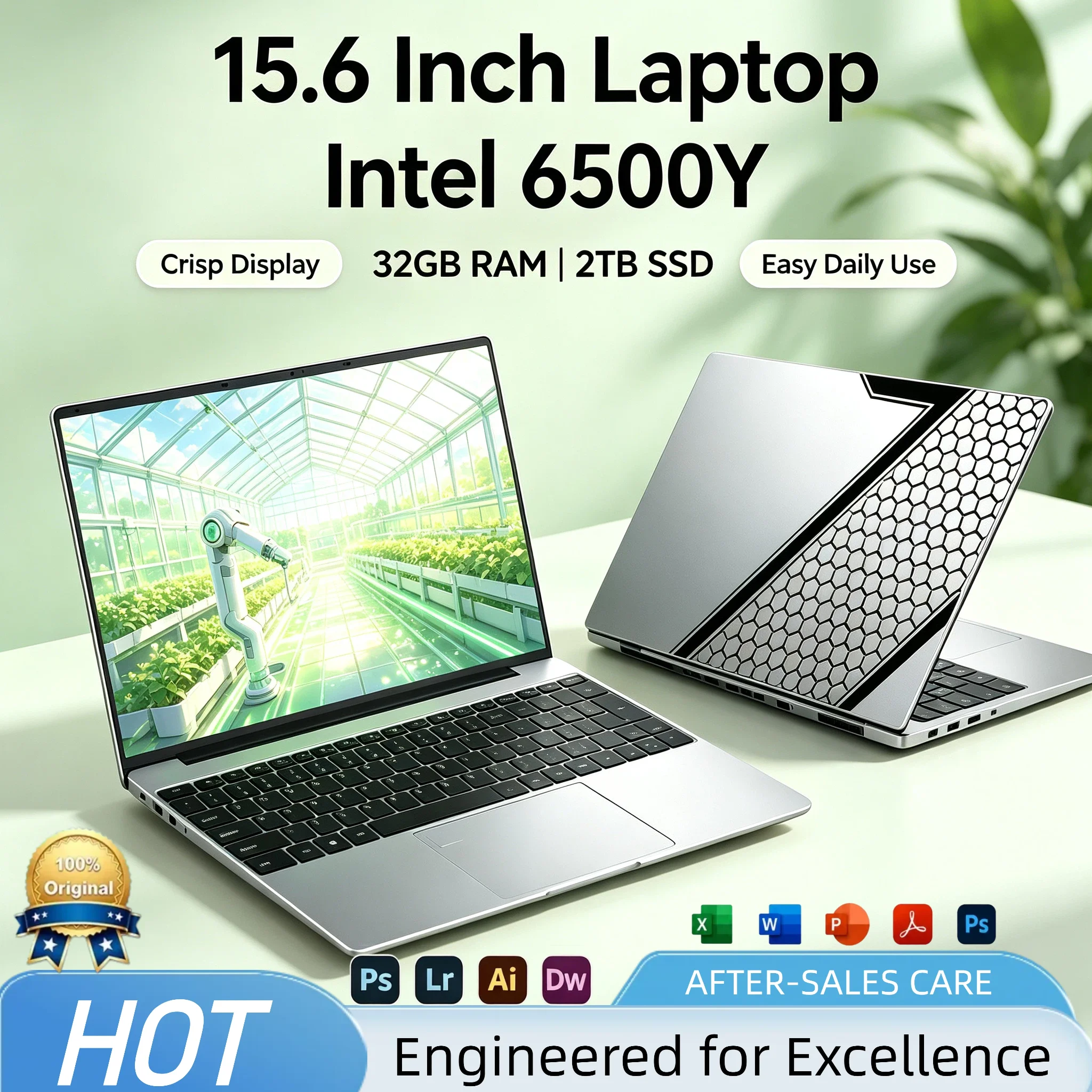Intel Core 6500Y 15.6 Inch Laptop 4C4T 4MB Cache Fingerprint Backlit Keyboard Ultra Slim 16GB 2TB SSD High Performance Pro