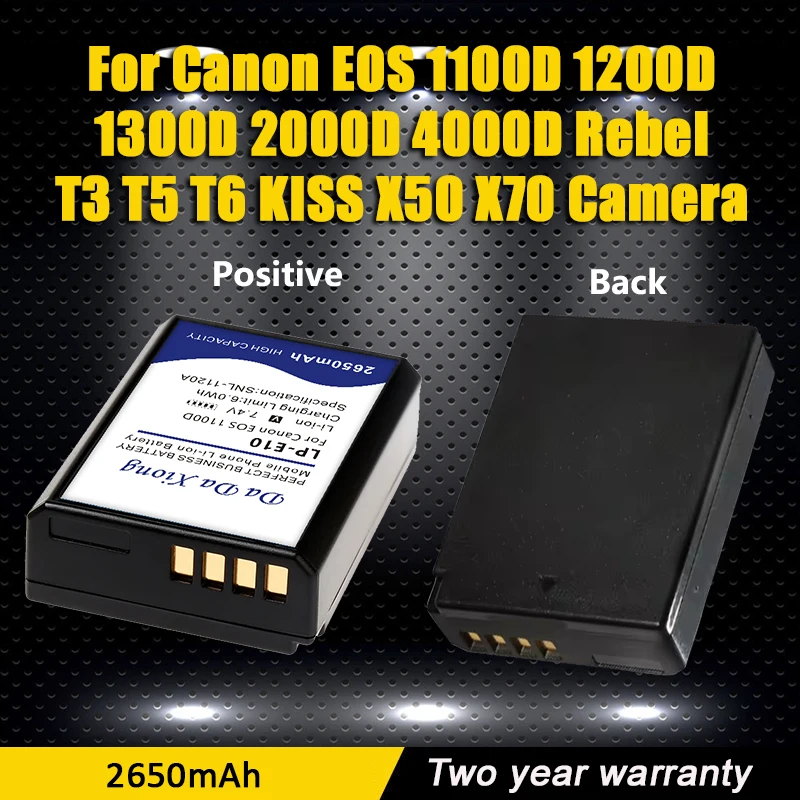 DaDaXiong 7.4V 2650mAh LP-E10 Battery For Canon EOS Rebel T3, T5, T6, T7, Kiss X50, Kiss X70, EOS 1100D 1200D1300D 2000D Camera