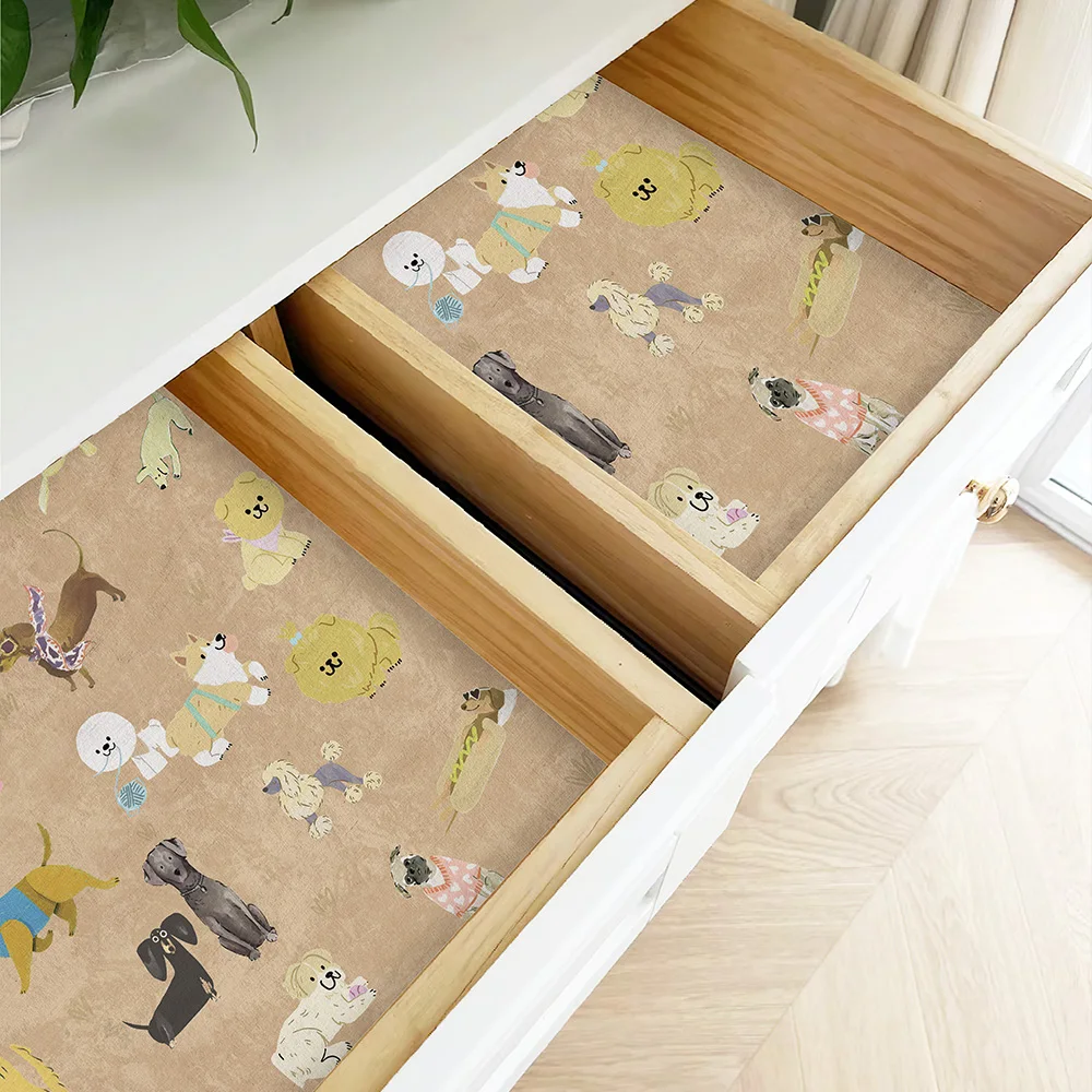 Adorable Brown Cartoon Dog Paradise Self-Adhesive Wallpaper Cute Peel And Stick Animal Cabinet Sticker for Living Room