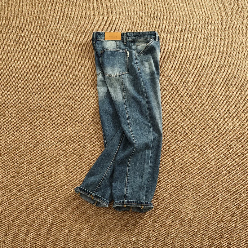 

Свободные прямые джинсы с завышенной ретро, мужские средние тай, спецодежда на четыре сезона, длинные джинсы с конусом, модные, городские, повседневные