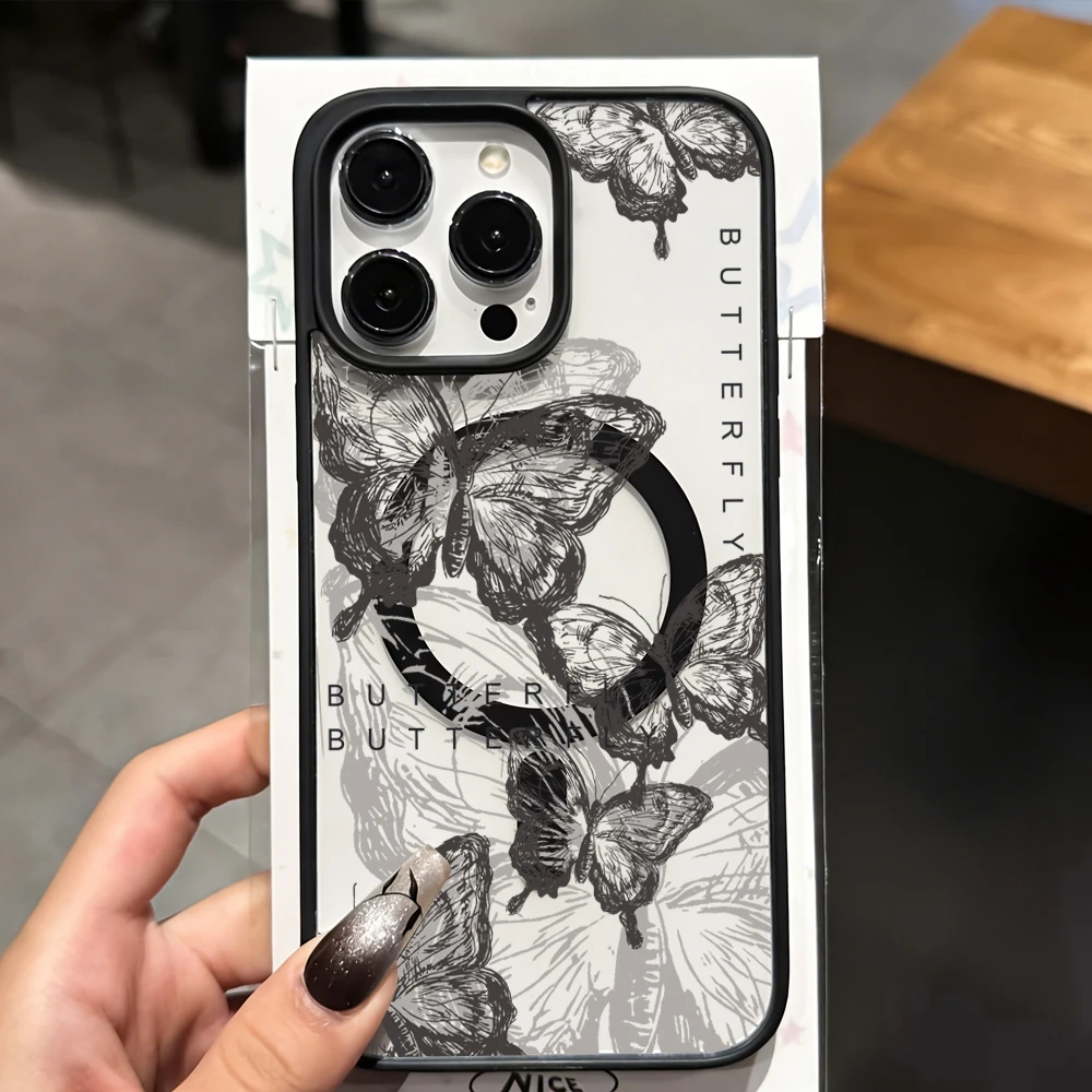 Retro INK Butterfly Klarsicht-Hülle für iPhone 17 15 11 13 16 14 Pro Max 13 12 15 Plus Hüllen für Magsafe Wireless Charging Drop Cover – Detail 6
