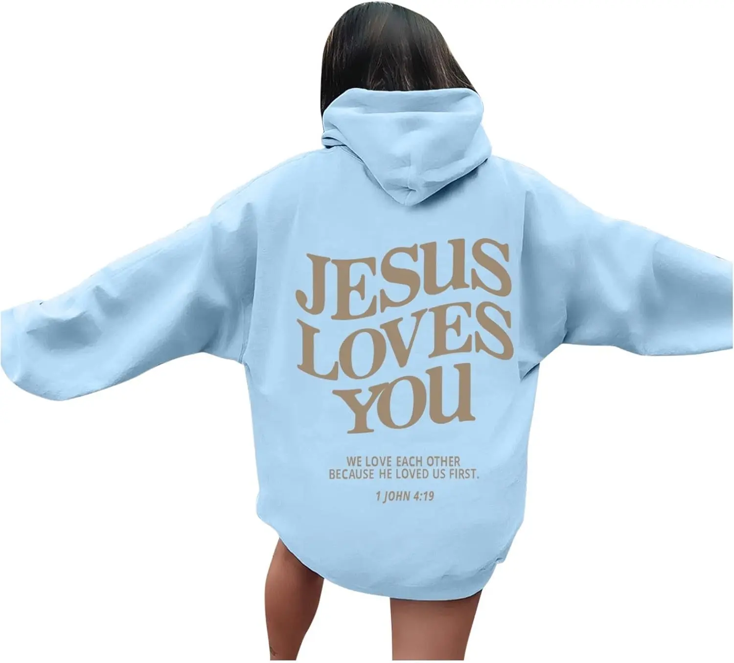 Jesus Loves You 후드티 여성용 기독교 스웨트 오버 사이즈 레터 프린트 Christian Hoodies 캐주얼 긴 소매 풀오버