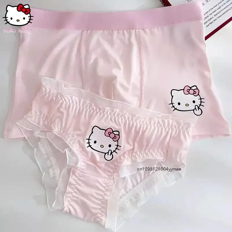 

Трусики для пар Hello Kitty Sanrio Kawaii с узором для девочек, удобные дышащие хлопковые подарочные брюки на день рождения, сексуальные брюки Pure Lust с принтом