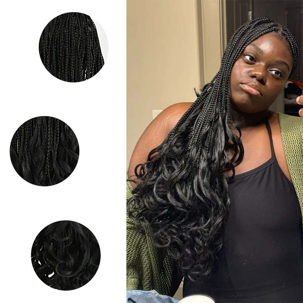 36 Inch Braided Wigs for Women, Box Braid Wig with Curly End For Daily Use