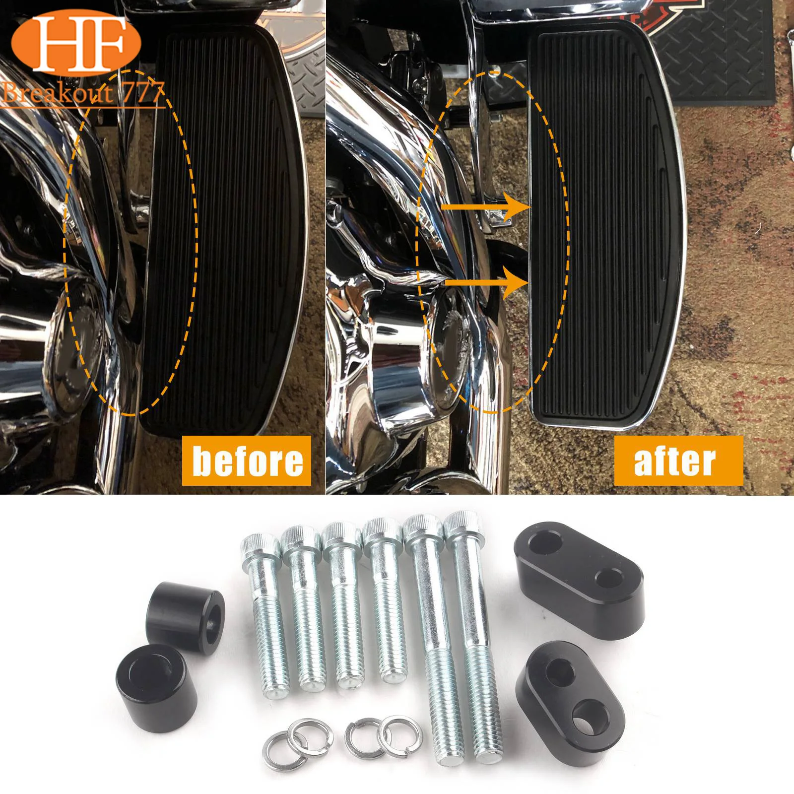 

For 2009-UP Harley Touring FLHT,FLHR,FLTR,FLHX Floorboard Extension Spacer Kit Black Chrome