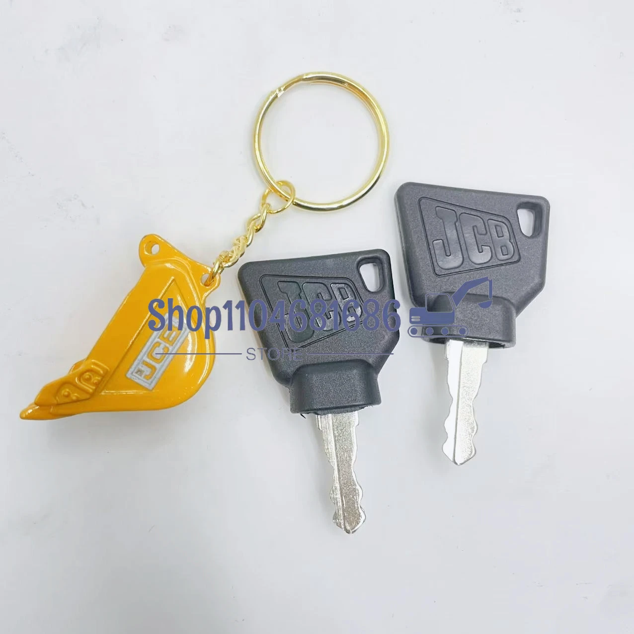 2Pcs Black JCB 3CX Parts Digger Plant Keys Equipment Ignition Stainless Steel Key For Switch Starter with Bucket Keychain