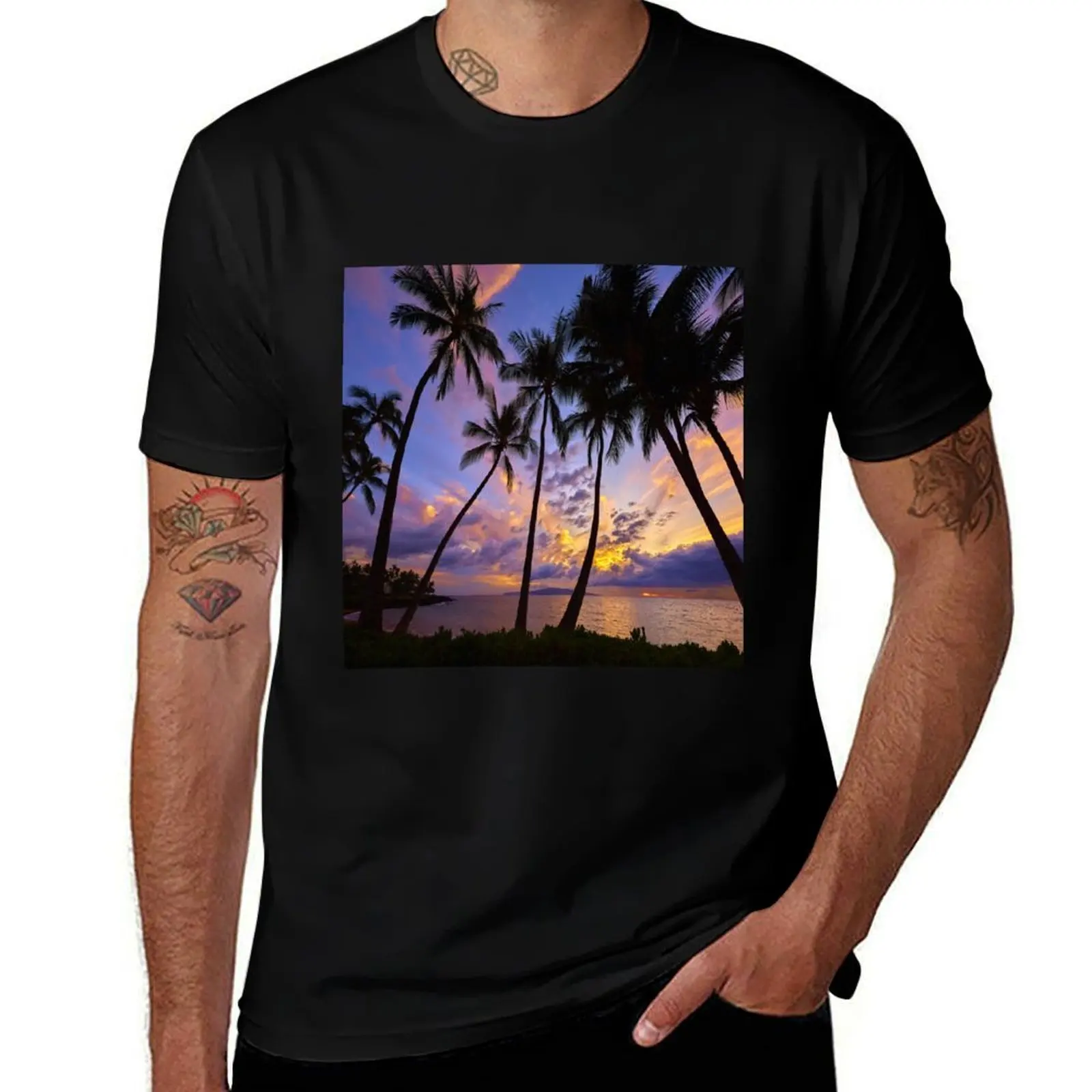 Palms at the sunset on the tropical island- beautiful photograph T-Shirt t shirt man cotton T-Shirt