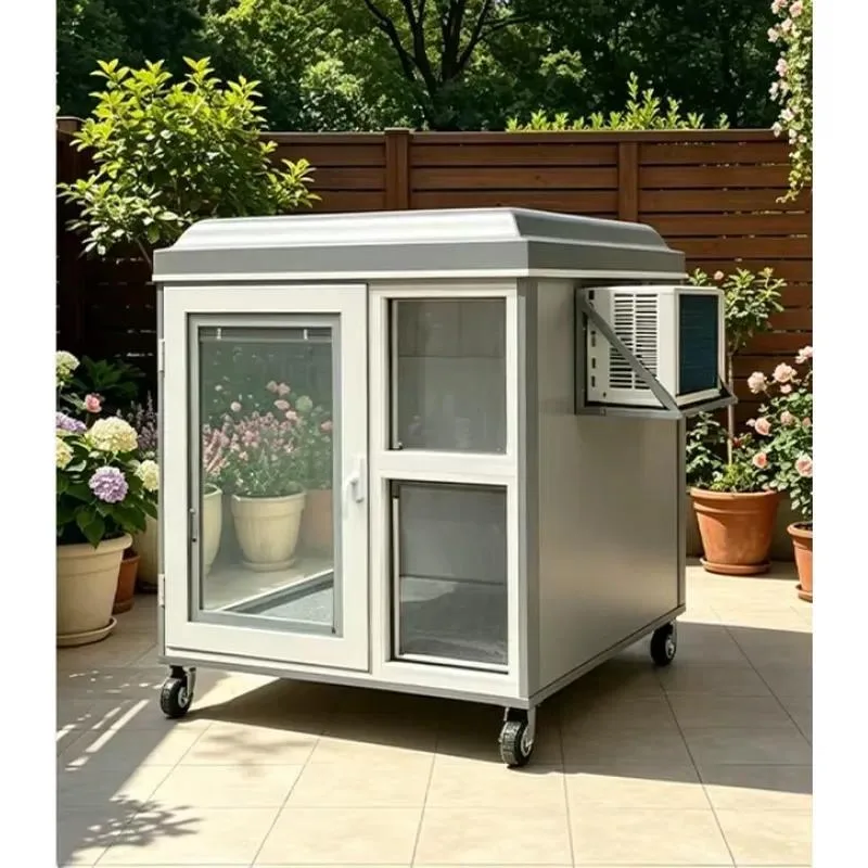 Medium Solid Stainless Steel Dog House Luxury Multi Functional Kennel with Air Conditioner for Courtyard Customizable Small