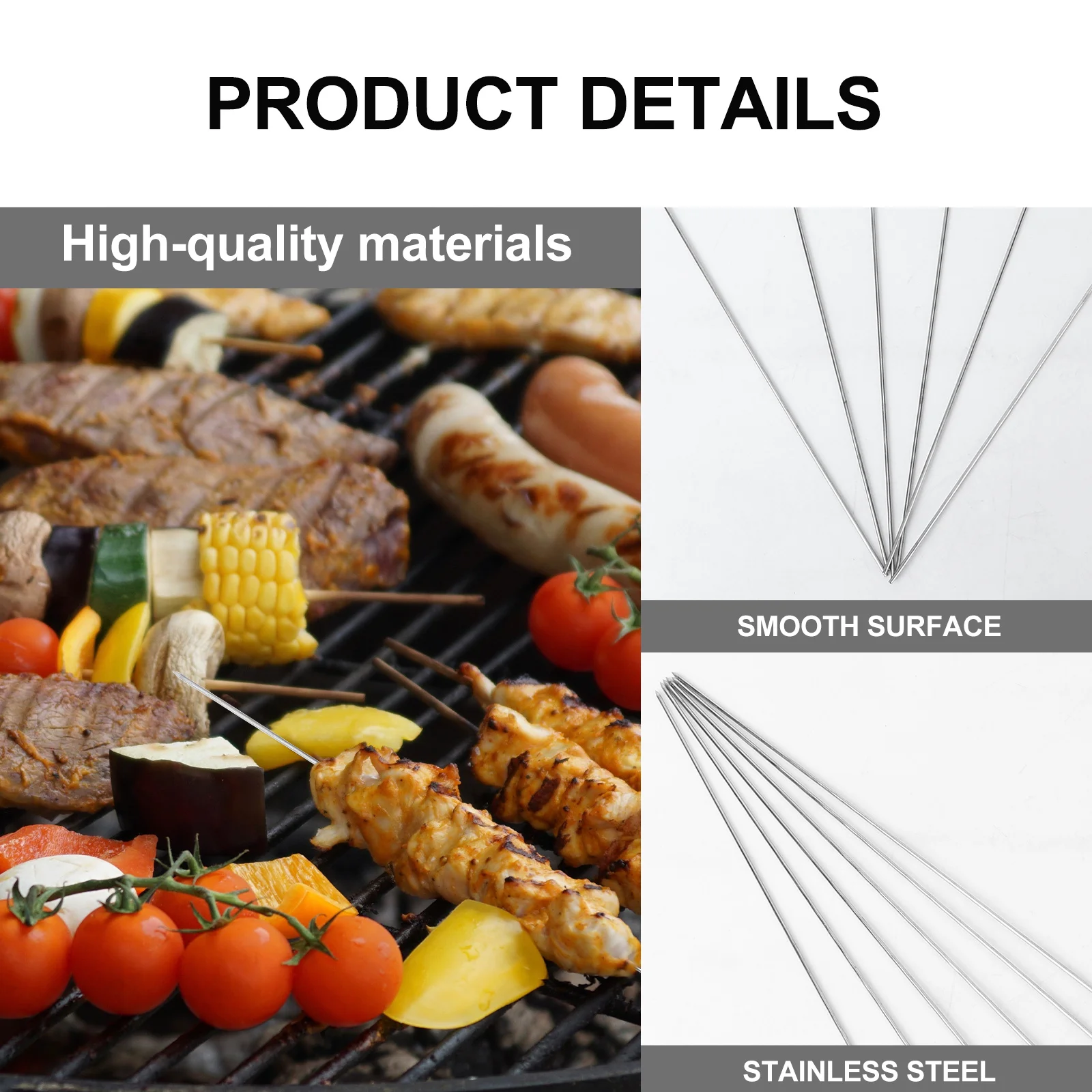 

100pcs Stainless Steel Bbq Skewers 33Cm Silver Heavy Duty Barbecue Sticks For Outdoor Camping Picnic Grilling Tools