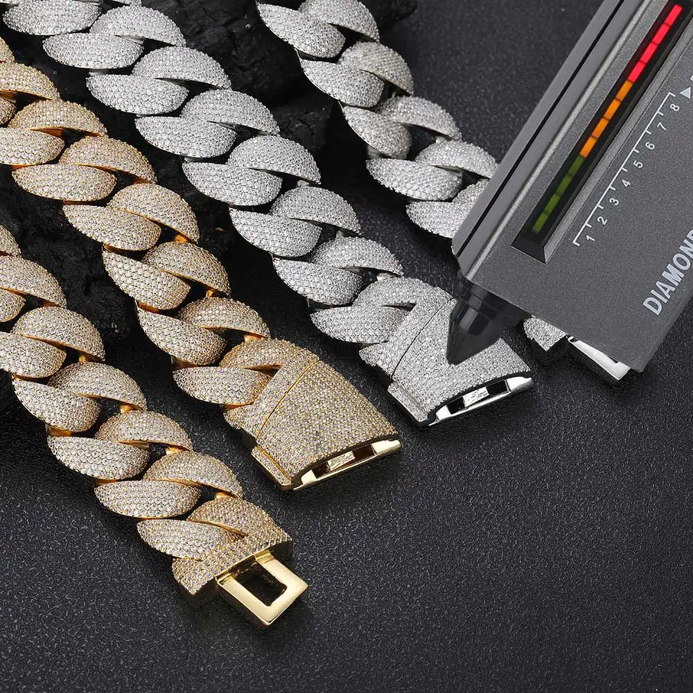 24mm NUOYA VVS Moissanite Cuban Link Chain Necklace Fine Jewelry 925 Sterling Silver Fully Ice Out Cuban Link Chain for Women.