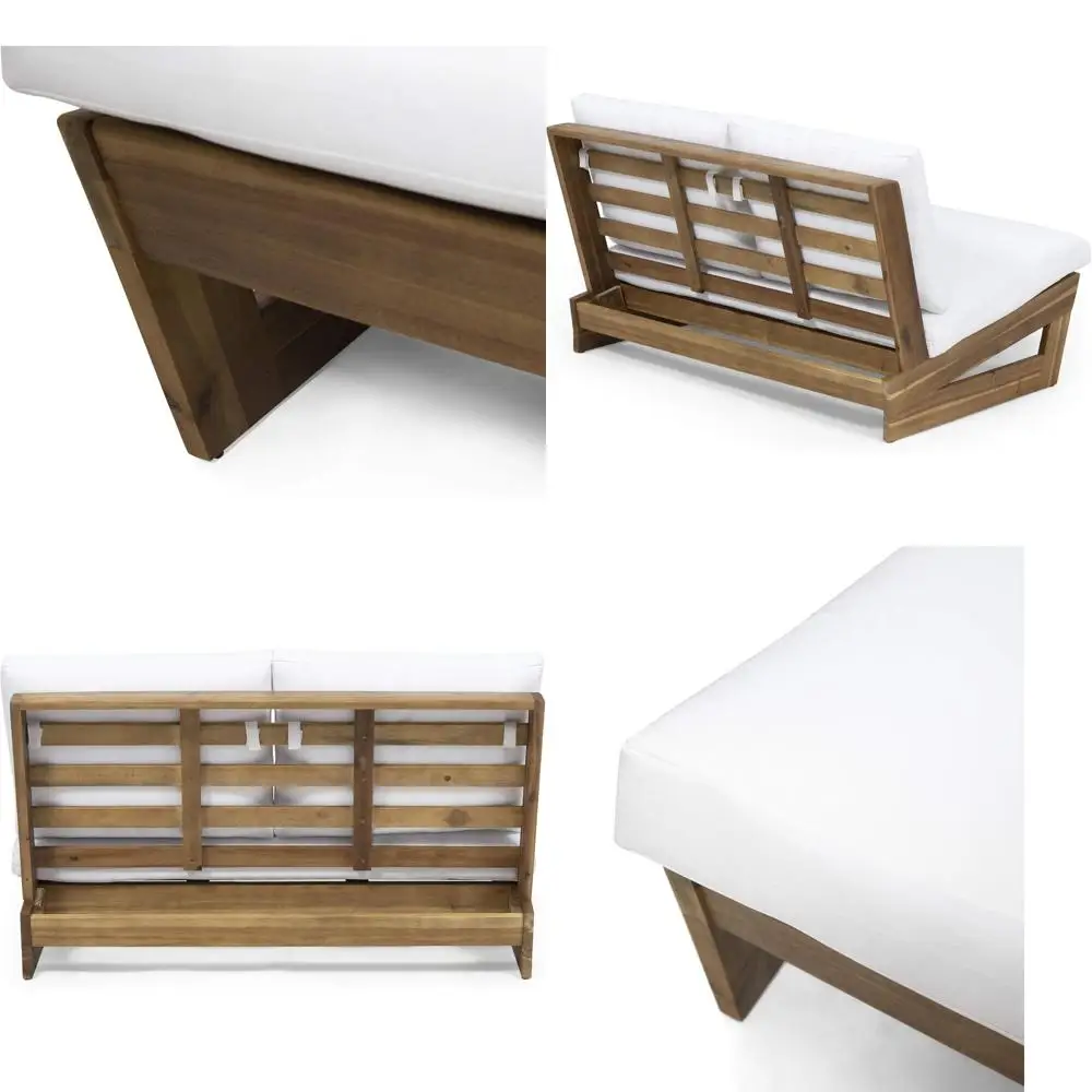 

Уличный диван-софа из акации с подушками, отделка из тика и белого дерева