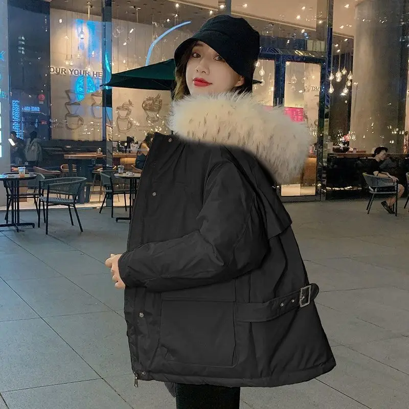 2023 neue Frauen Daunen Baumwoll mantel Winter jacke weibliche warme kurze Parkas dicke lose Outwear Kunst pelz Kragen Mantel