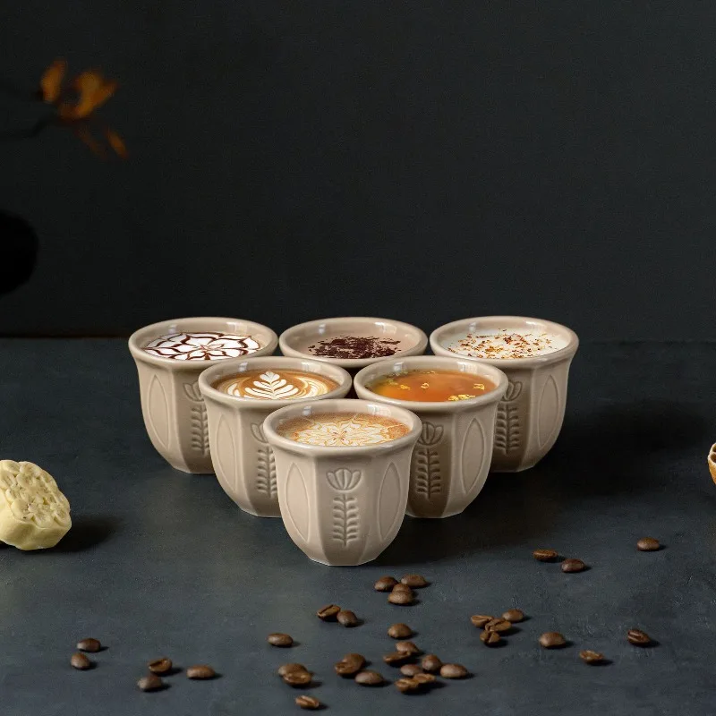Embossed Tulip 6-piece Set 100ml Middle Eastern Small Arabic Style Ceramic Espresso Cup Dopamine Color - view 2