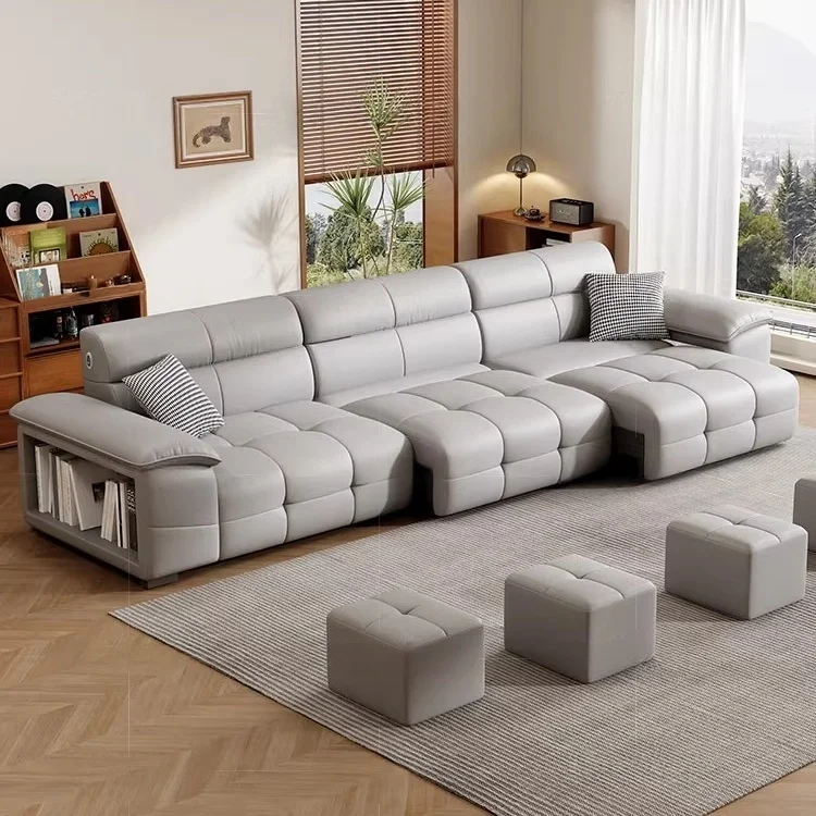 Simple Modern Modular Voice-Controlled Electric Leather Sofa Zero-Backrest Functional Sofa Living Room Small Apartment Set