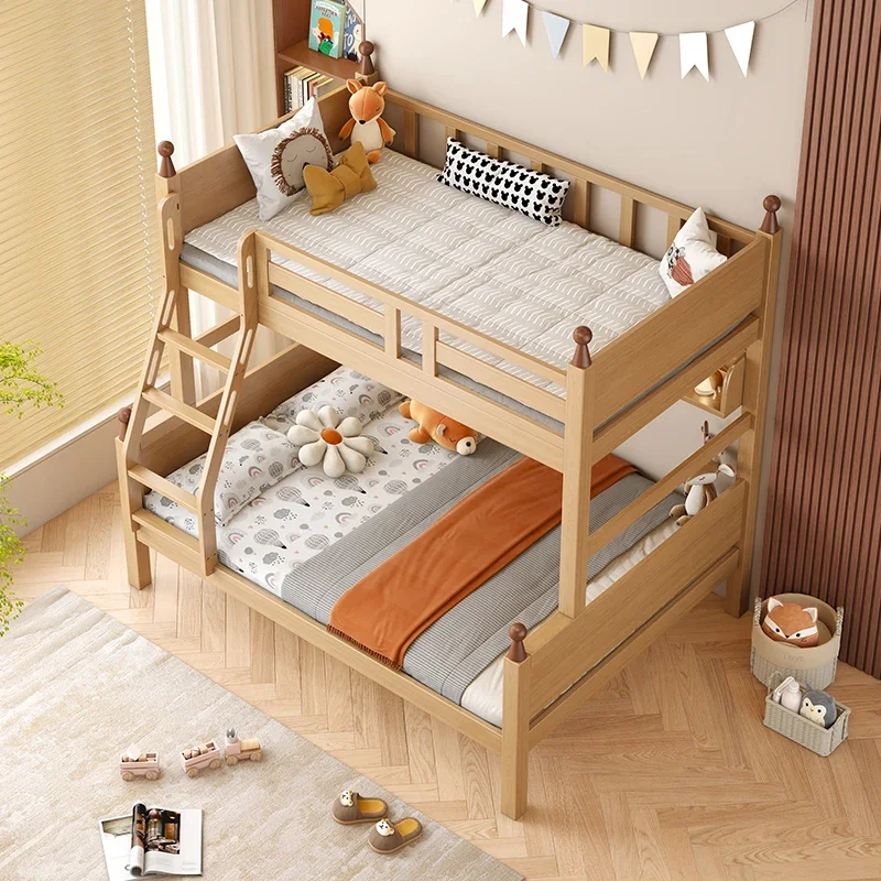 Full solid wood upper and lower beds, double-layer high and low multi-functional small apartment upper and lower bunks