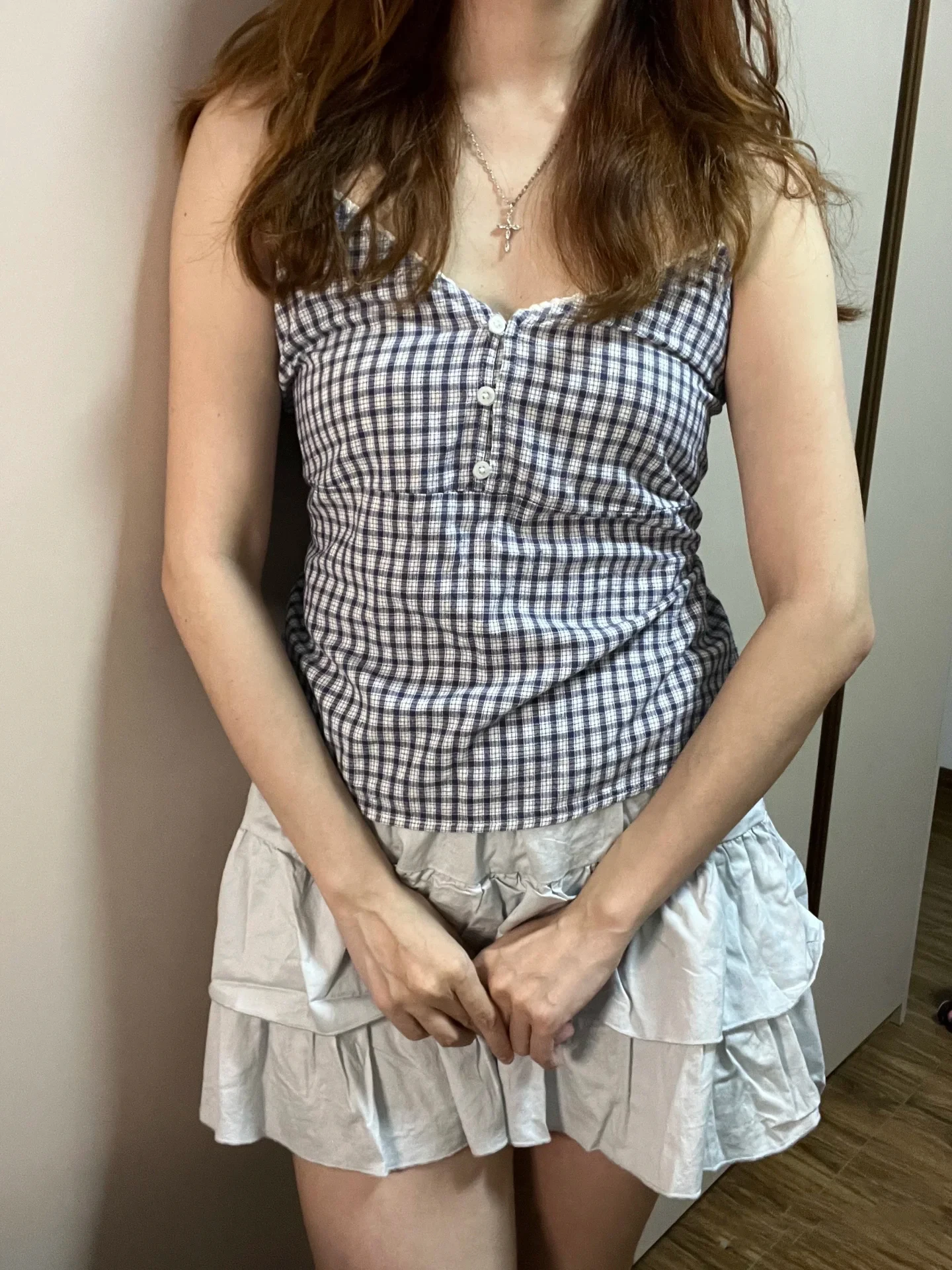 Lace Trim Plaid Sweet Summer Camisole Three Button V-neck Chic Fashion Loose Tank 2024 Summer New Vintage Sleeveless Camis Vest