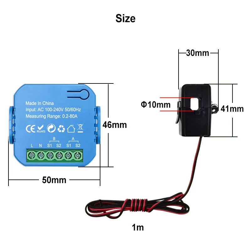 Tuya Smart New WiFi Energy Clamp Bidirectional Meter with Buzzer Alarm for Threshold App Monitor Export Import Power AC110V/240V