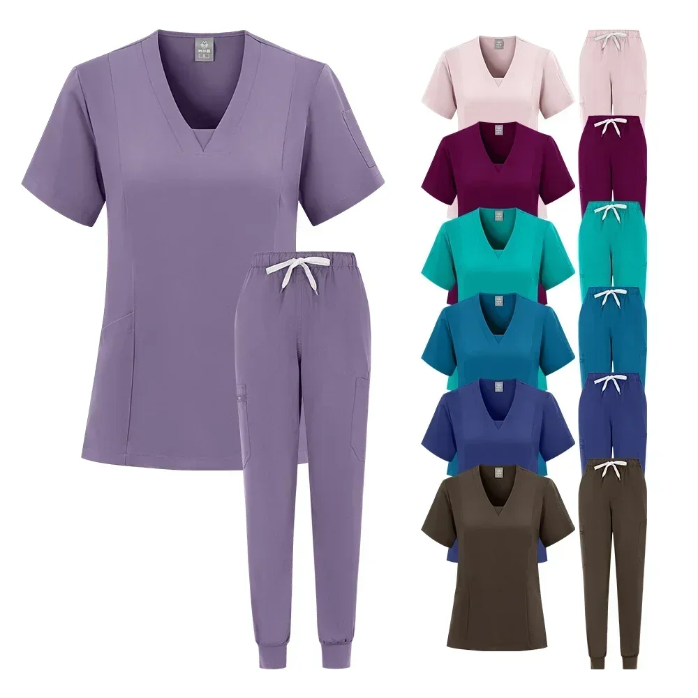 Uniforme da lavoro da laboratorio Scrubs Top + pantaloni uniformi da infermiera medica tuta da chirurgia medica capispalla Spa abbigliamento da lavoro per salone di bellezza