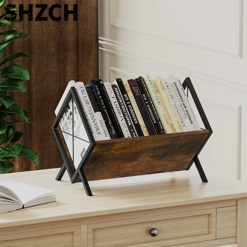 Wooden Magazine Rack Industrial Iron CD Holder Large Capacity LP Record Shelf Multifunctional CD/DVD Organizer Display Stand