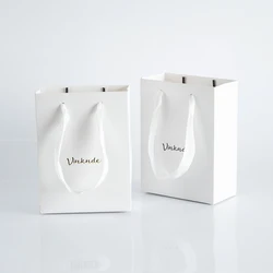 50 Pack Reusable Gift Bags Party Bags Paper Tote Bags Treat Bags Custom Logo 12x6x16cm White Kraft Cardboard Bags with Handles