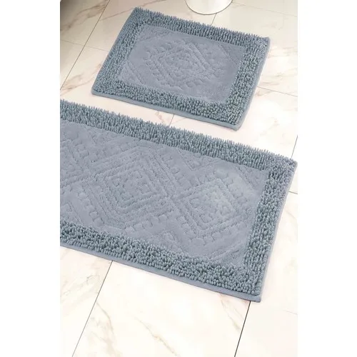 Anchor Home Cotton Toilet Seat Pad Bath Mat Set Rug Gray 2'li