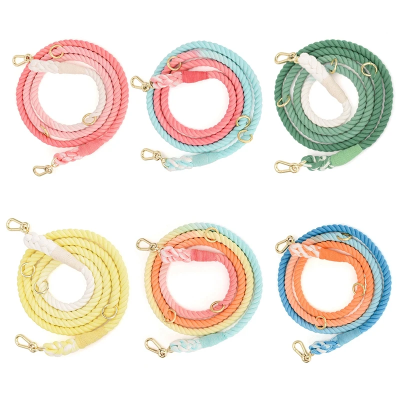 Rainbow Dog Leash Handmade Braided Rope Strong Cotton Rope Dog Leashes Heavy Duty Leash for Small Medium Large Dog Walk Training