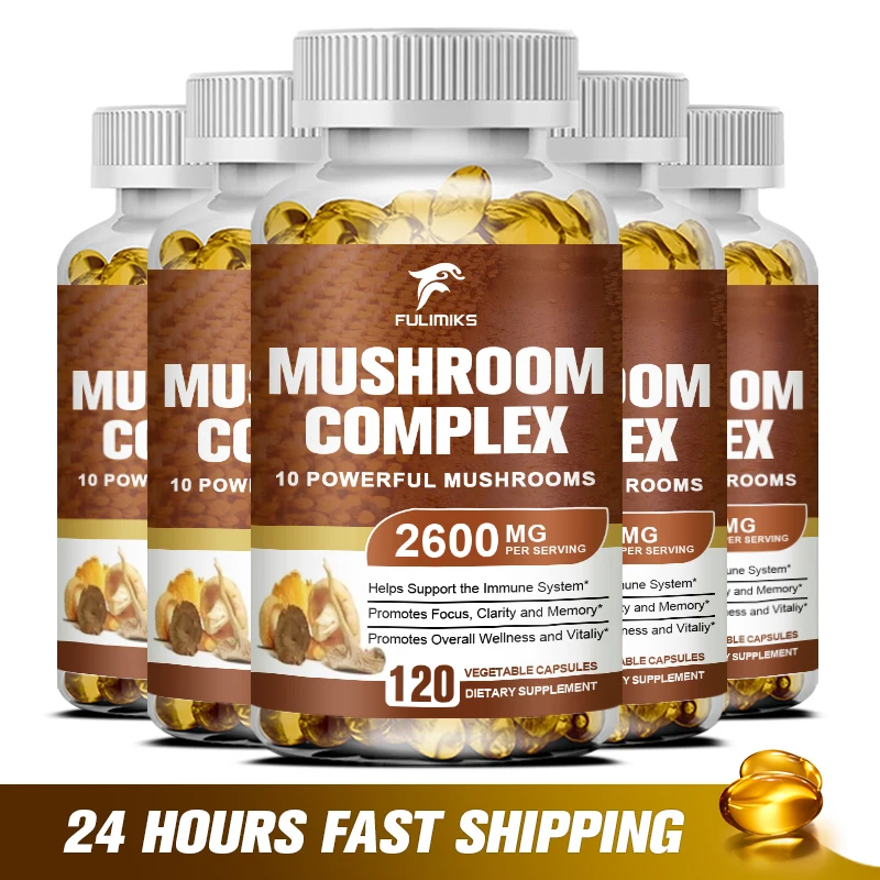 10x Mushroom Complex Capsules with Lions Mane, Chaga, Reishi, Cordyceps For Men&Women Relief Stress Dietary Supplement Capsules